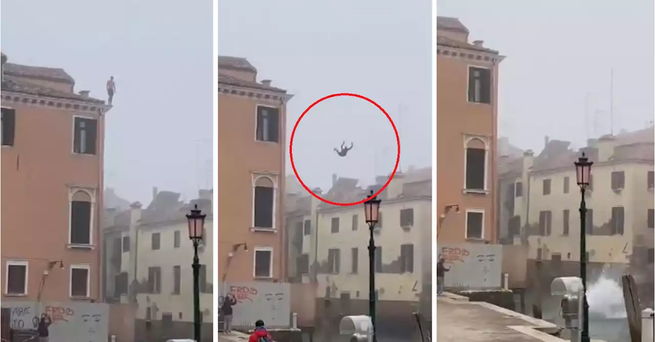 Venice hunts for 'idiot' who jumped off three-story building into canal