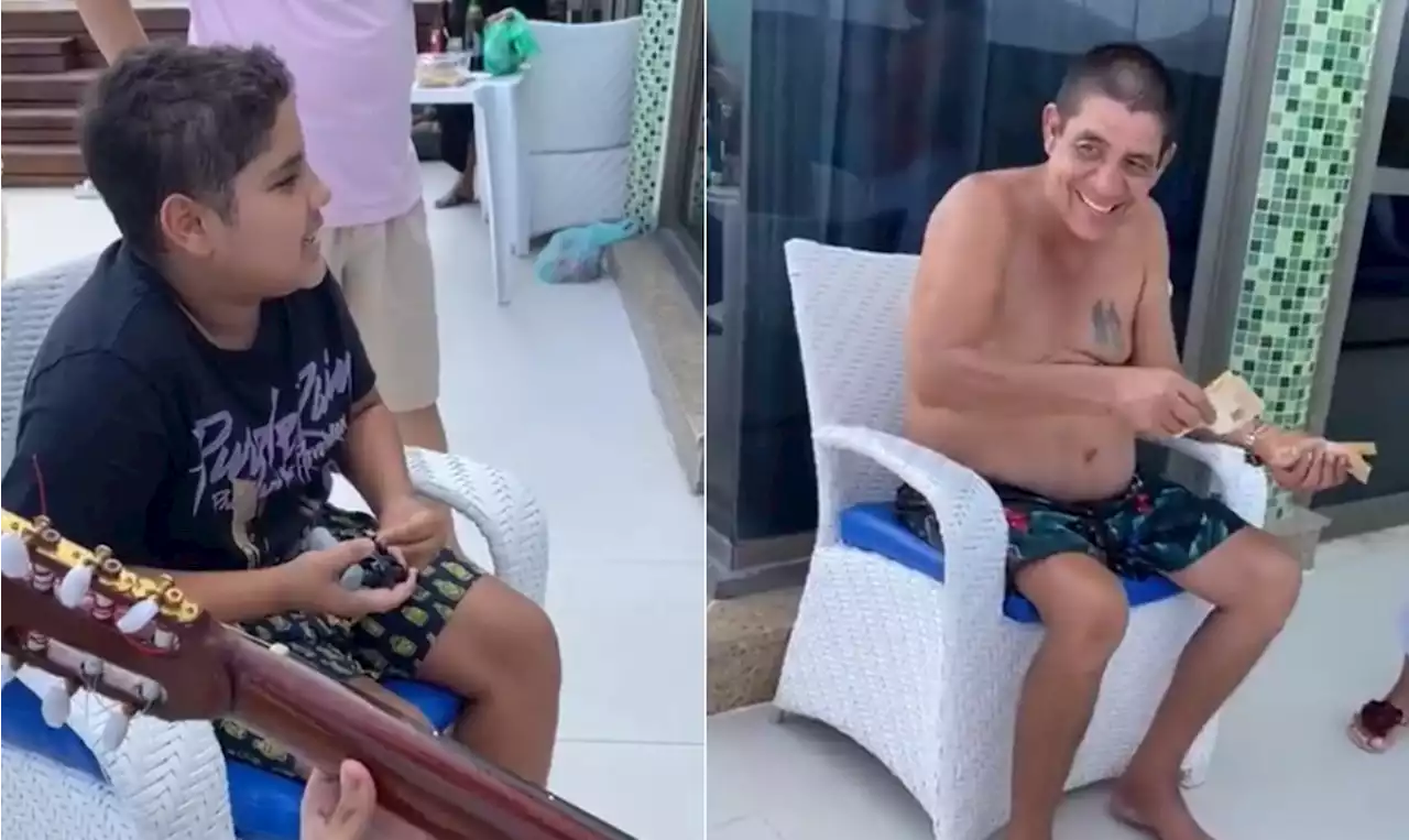 Zeca Pagodinho se derrete com neto cantando samba clássico: 'tal avô, tal neto'