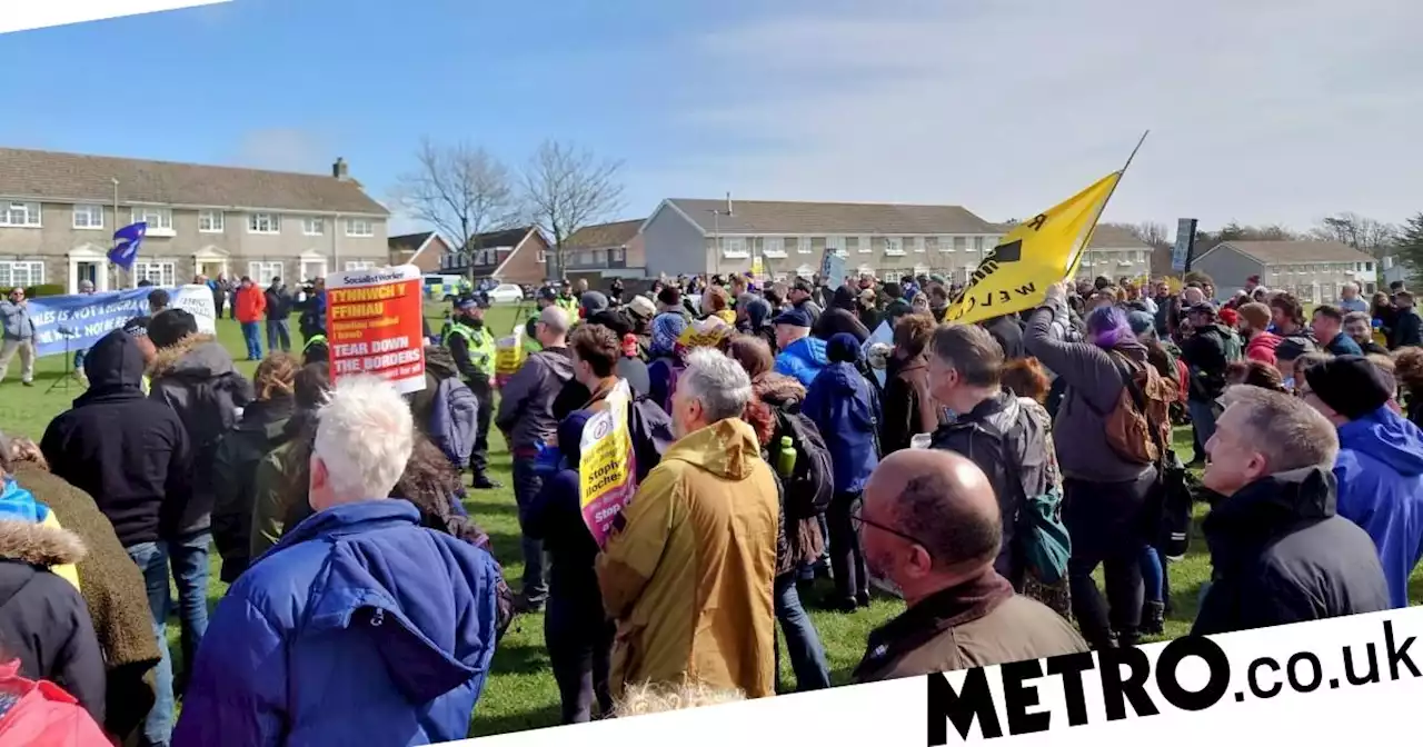 Hundreds of protesters turned up to oppose the far-right in a small Welsh town