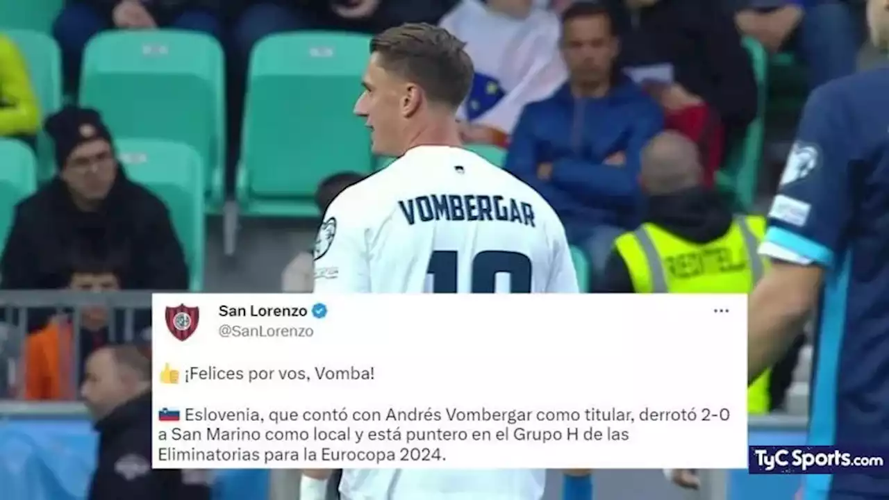 San Lorenzo felicitó a Andrés Vombergar por su partido en la Selección de Eslovenia - TyC Sports