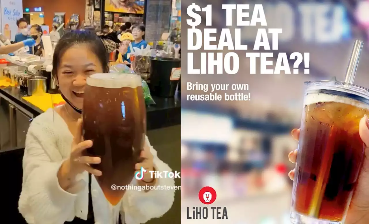 Woman brings giant wine glasses to avail of $1 tea deal at LiHO - Singapore News