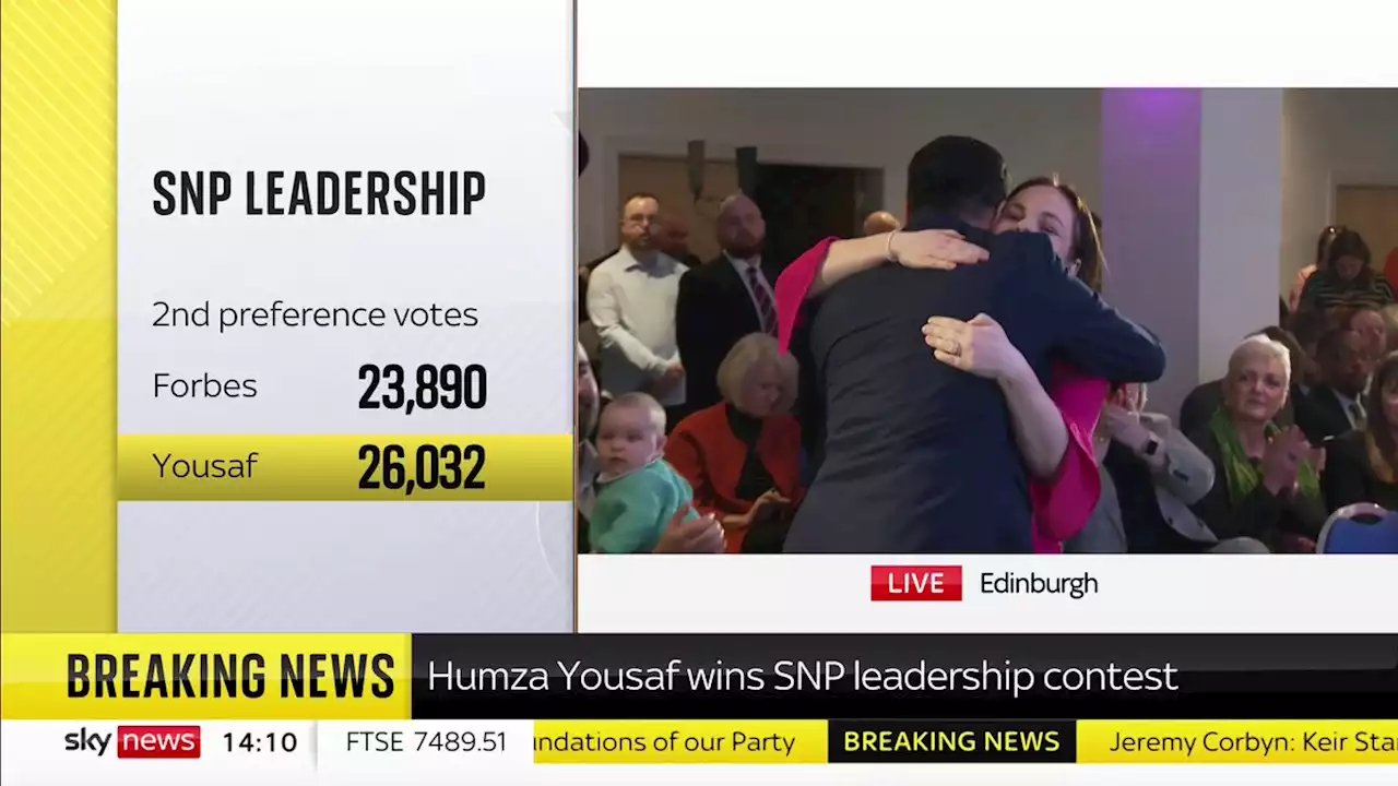 Humza Yousaf announced as new Scottish National Party leader replacing Nicola Sturgeon