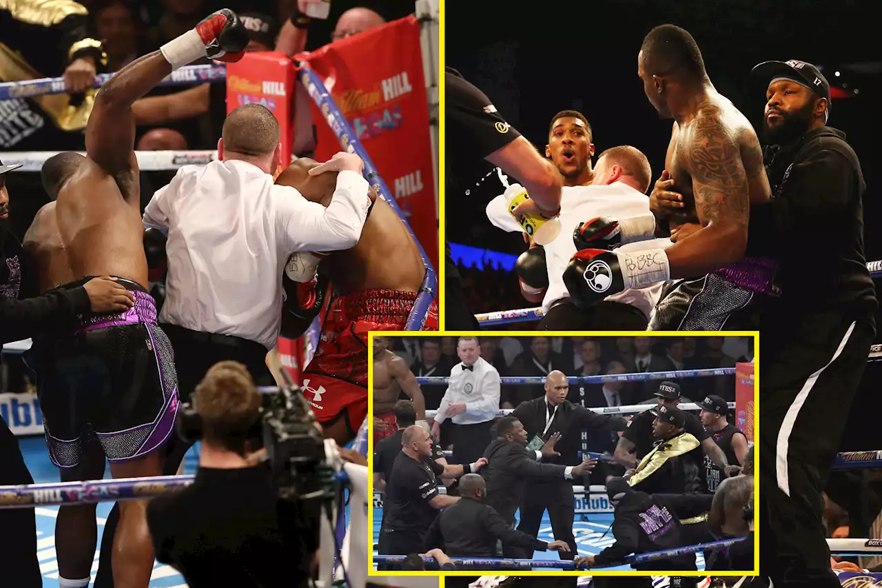 Joshua and Whyte threw punches after the bell in chaotic first round before brutal KO