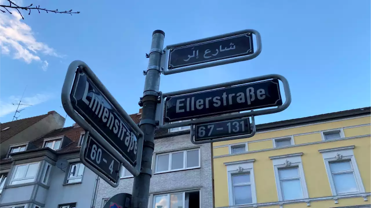 Arabisches Straßenschild in Düsseldorf überklebt - Staatsschutz ermittelt