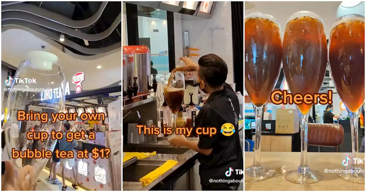 Singaporeans find loophole by filling up giant goblets for S$1 in bubble tea BYOB promo (Video)