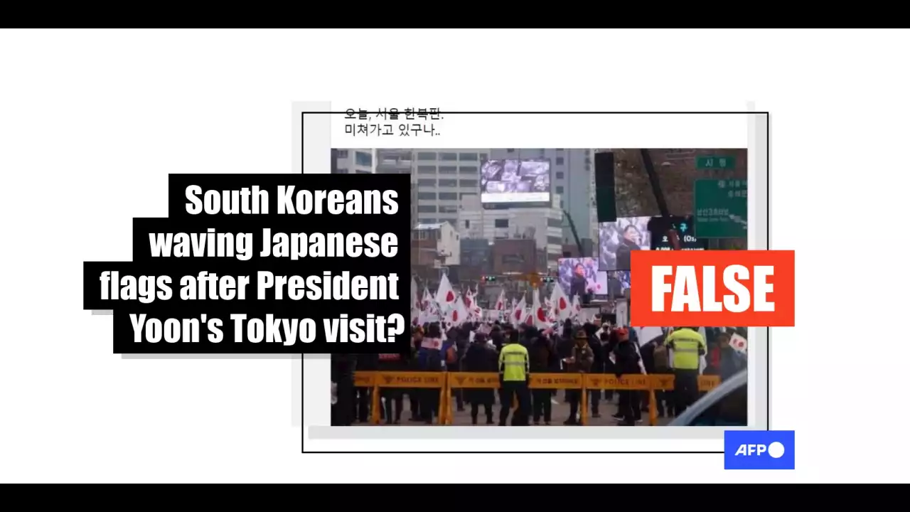 Doctored image shared as 'South Koreans waving Japanese flags after President Yoon's Tokyo visit'