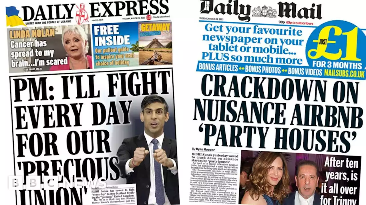 Newspaper headlines: Fight for 'precious' union and 'crackdown on party houses'