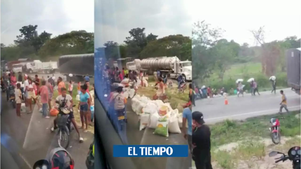 En video: tractomula cargada de maíz sufre accidente y es saqueada en Magdalena