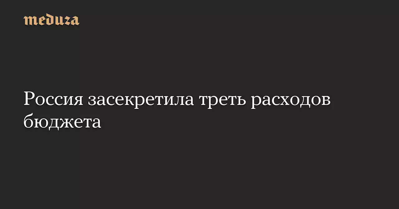 Россия засекретила треть расходов бюджета — Meduza