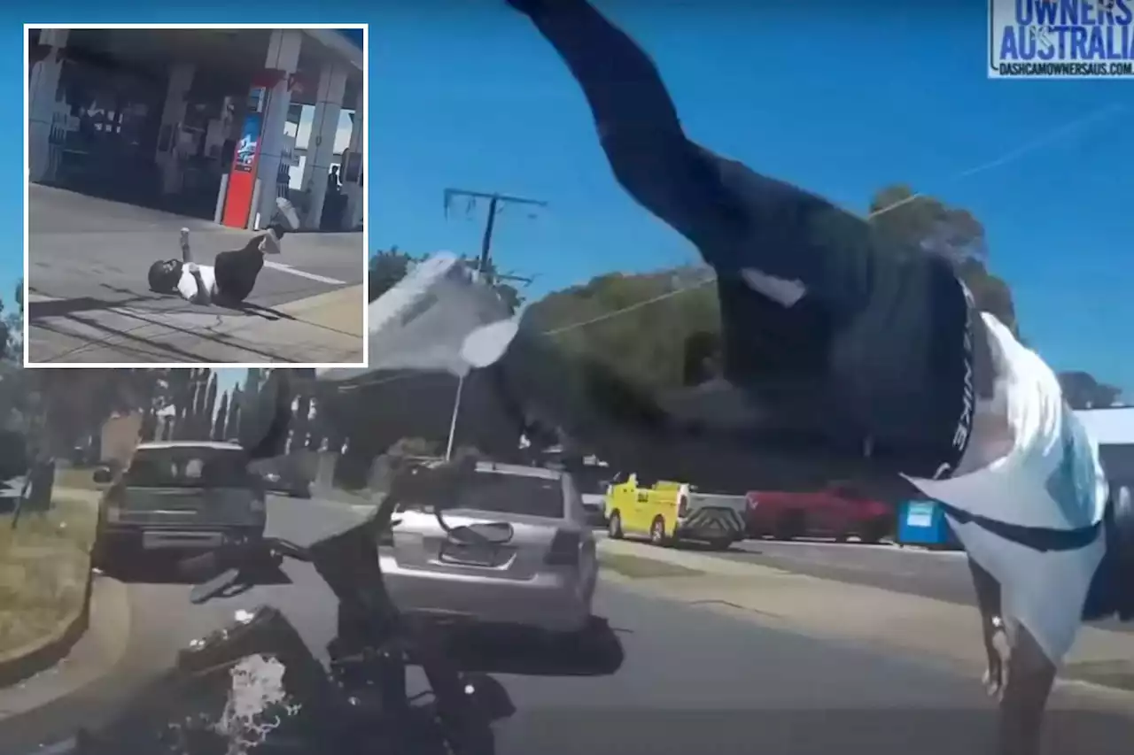 Dash cam video shows motorbike rider sent flying after horrific crash