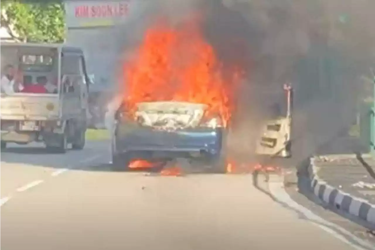 Car erupted in flames on road in Yishun on Tuesday