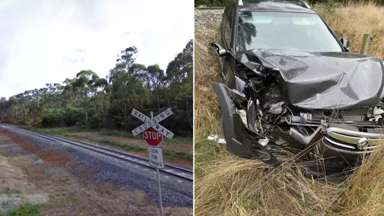 ‘Can’t swerve’: Train slams into car stuck on Australian railway track