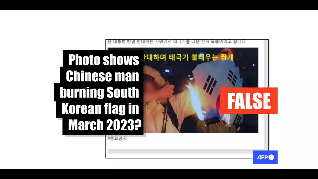 False posts claim 'Chinese man burns Korean flag' after Japan, South Korea thaw ties