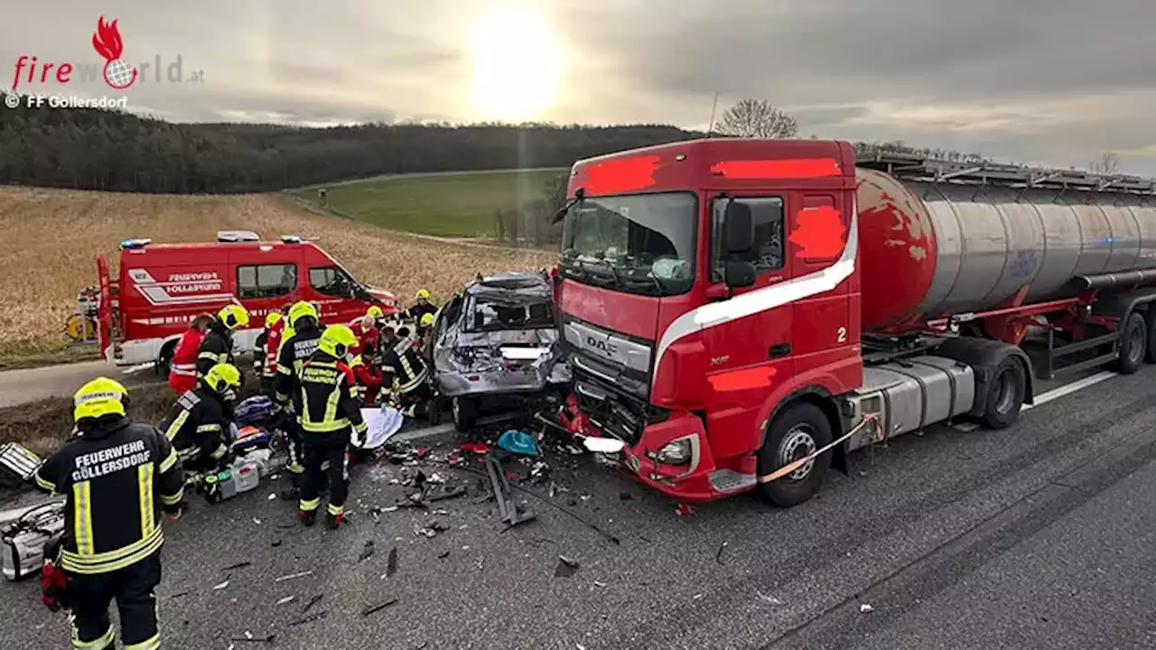 Nö: Tankzug kracht auf S3 bei Göllersdorf auf Pkw