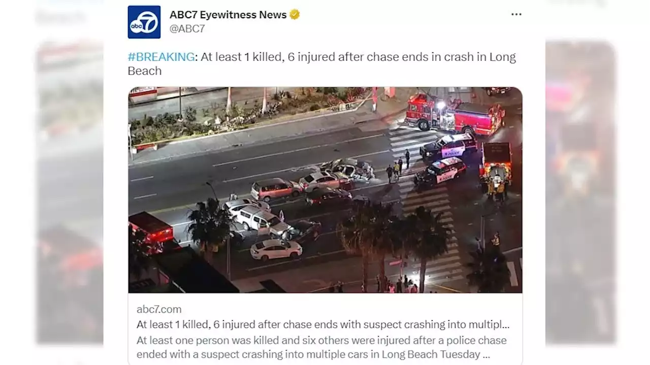 Seal Beach police pursuit ends in multi-vehicle crash in Long Beach, 1 killed and several more injured