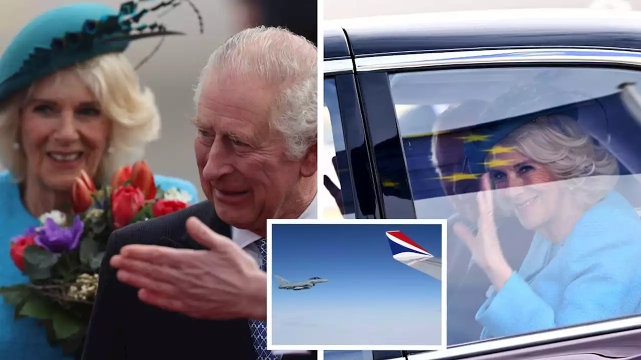 King Charles and Queen Consort Camilla arrive in Germany after RAF Voyager escorted by two fighter jets