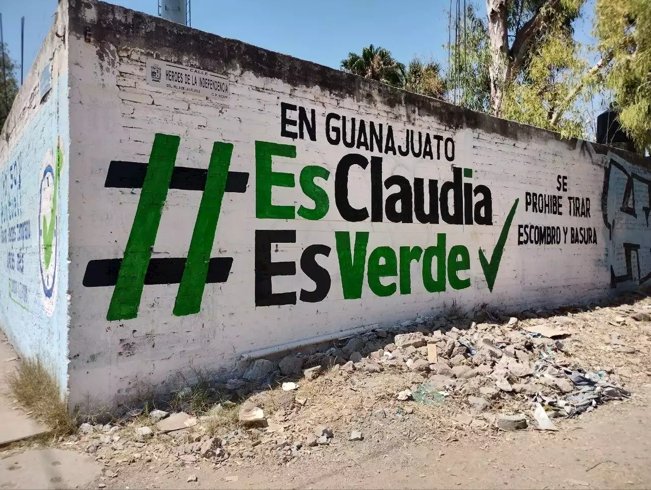 Bardas en apoyo a Claudia Sheinbaum en León ahora también se 'pintan de verde'