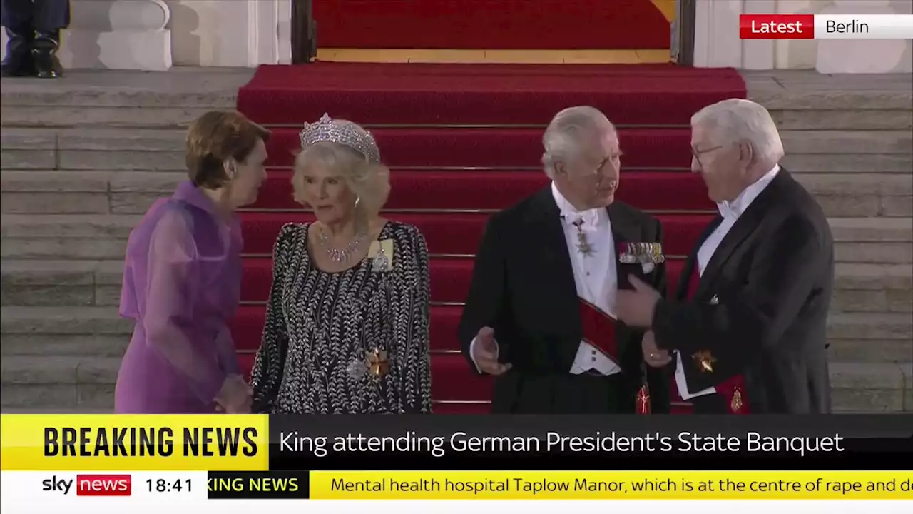 King and Queen Consort arrive for state banquet after German president hails Charles's 'convictions'