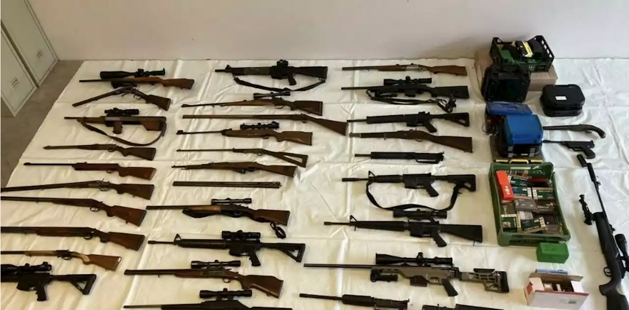 Two Brit 'conspiracists' arrested as huge chilling 70-gun arsenal found