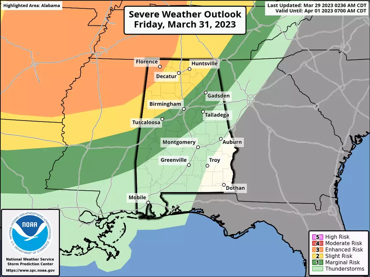 Enhanced risk for severe weather for Alabama on Friday