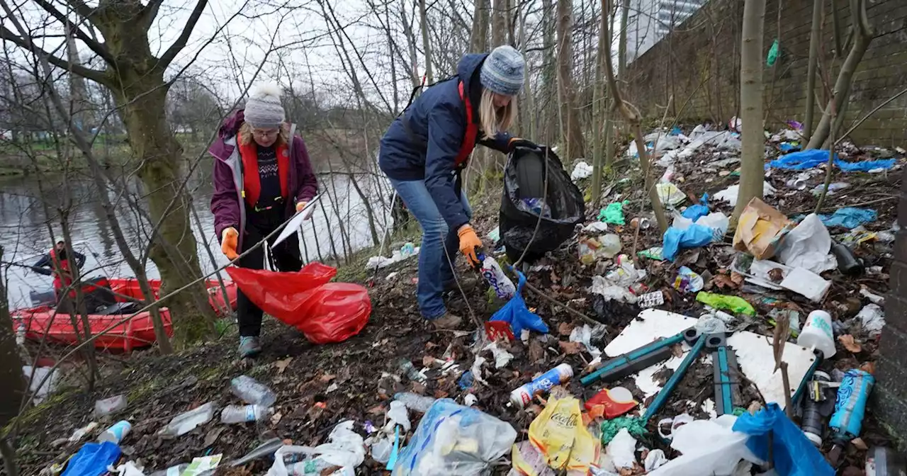 Shameful amount of rubbish carpet banks of River Clyde at Glasgow Green