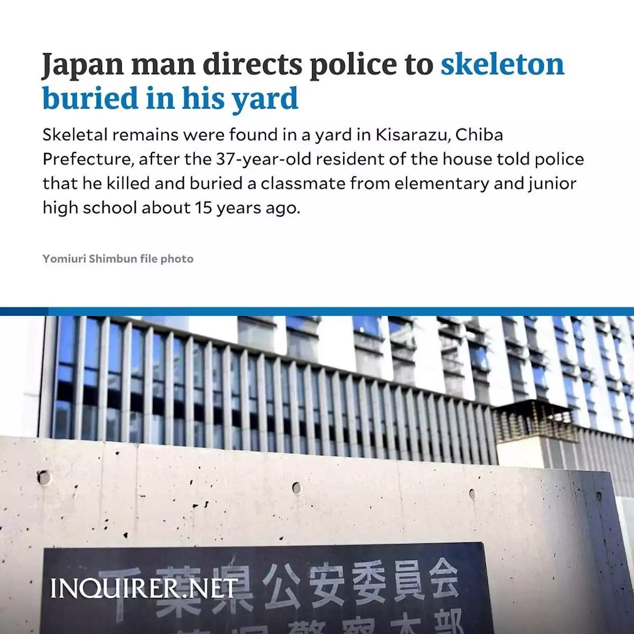 Japan man directs police to skeleton buried in his yard