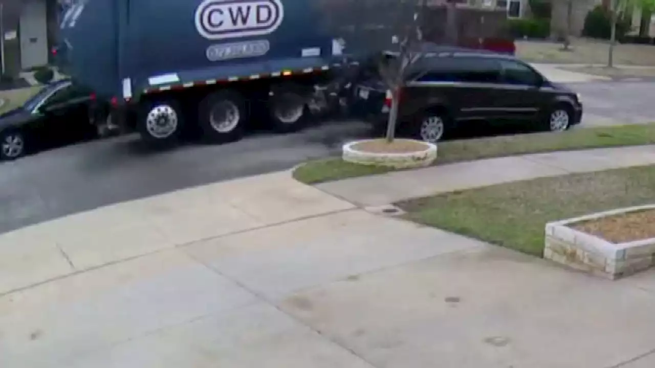 Video Shows Garbage Truck Crashing Into Collin County Woman's Parked Van