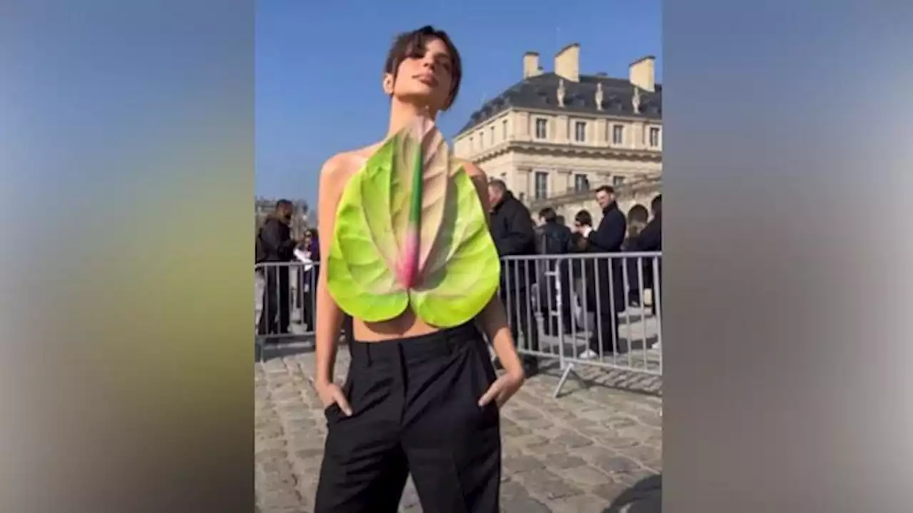 Emily Ratajkowski Memakai Bunga Raksasa sebagai Atasan di Paris Fashion Week