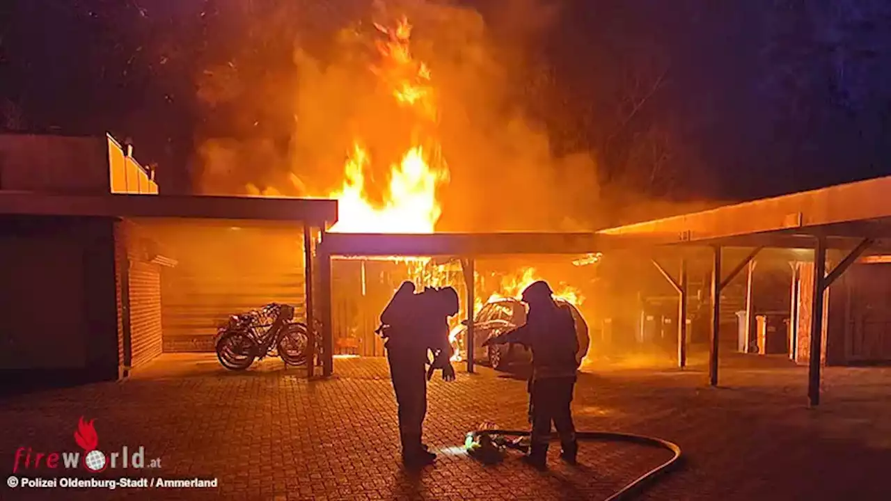 D: Vollbrand eines unter Carport geparkten Pkw in Edewecht