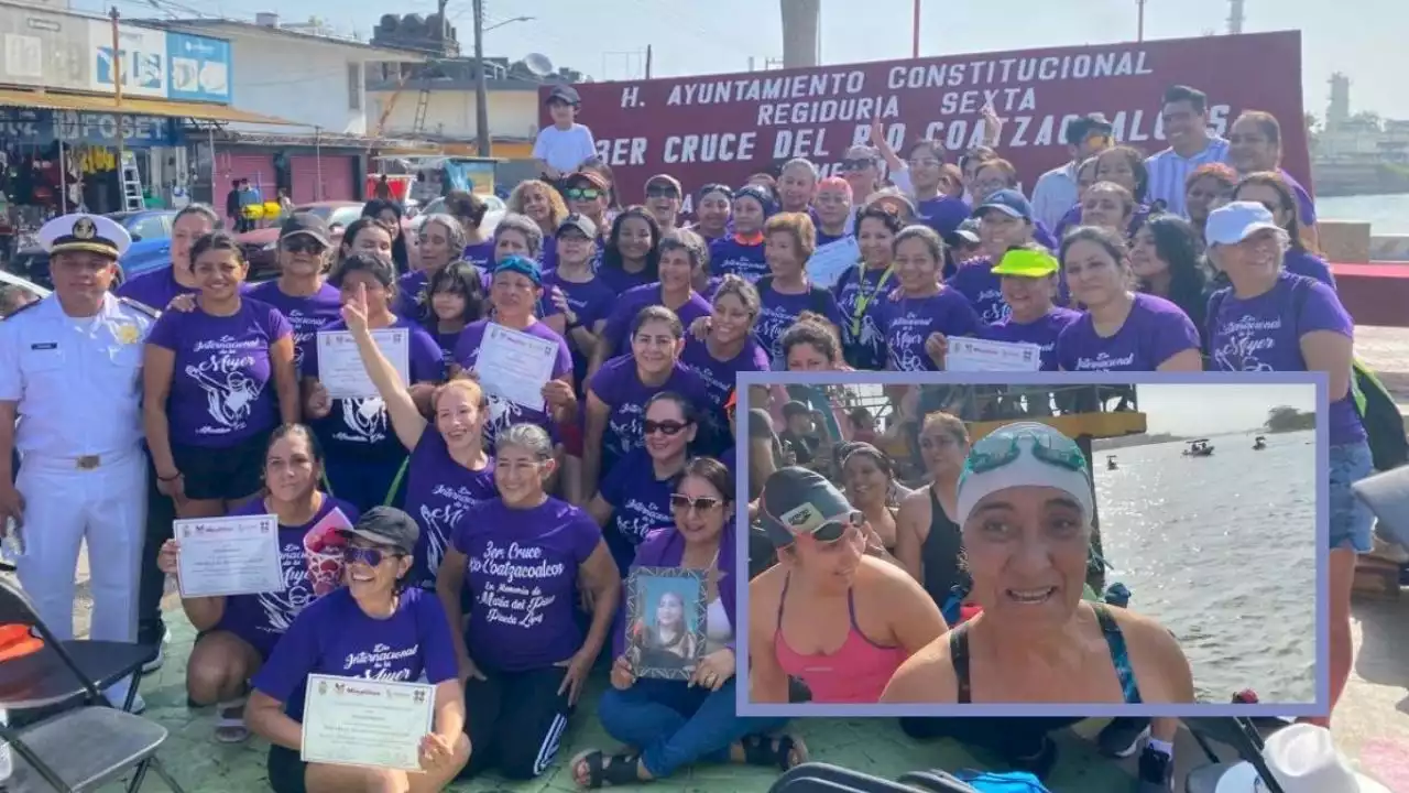 Por 8M, mujeres de Minatitlán cruzan nadando el río Coatzacoalcos