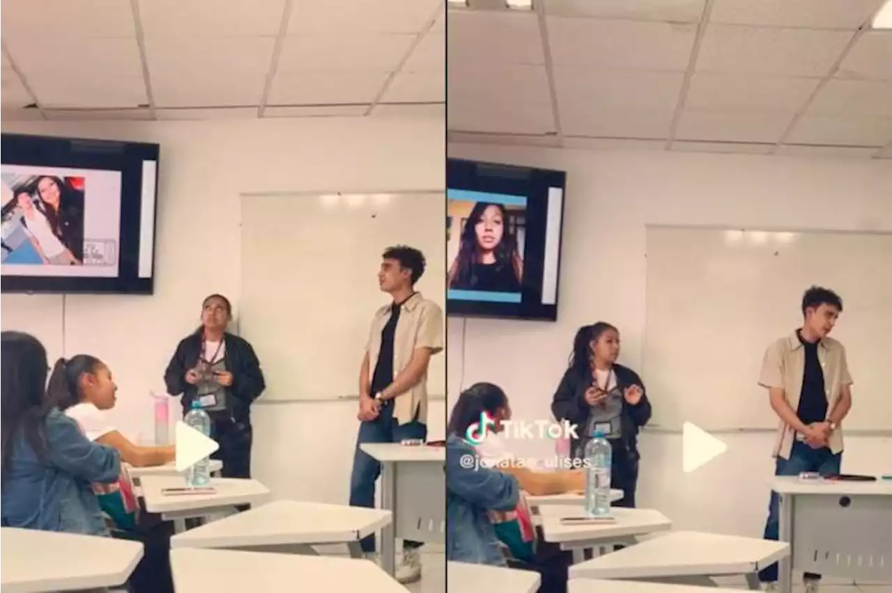 Video: estudiante “echó” al agua a su compañera en plena exposición