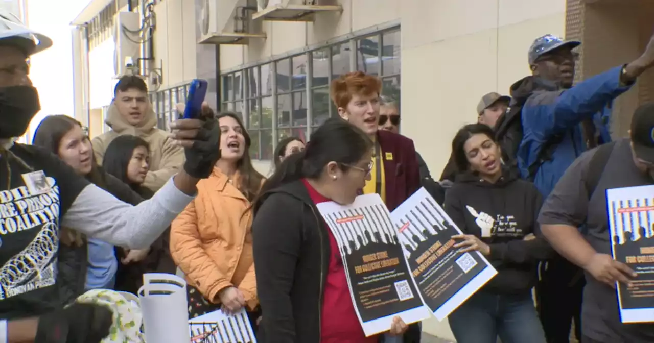 Rally held outside detention center downtown in support of detainees on hunger strike