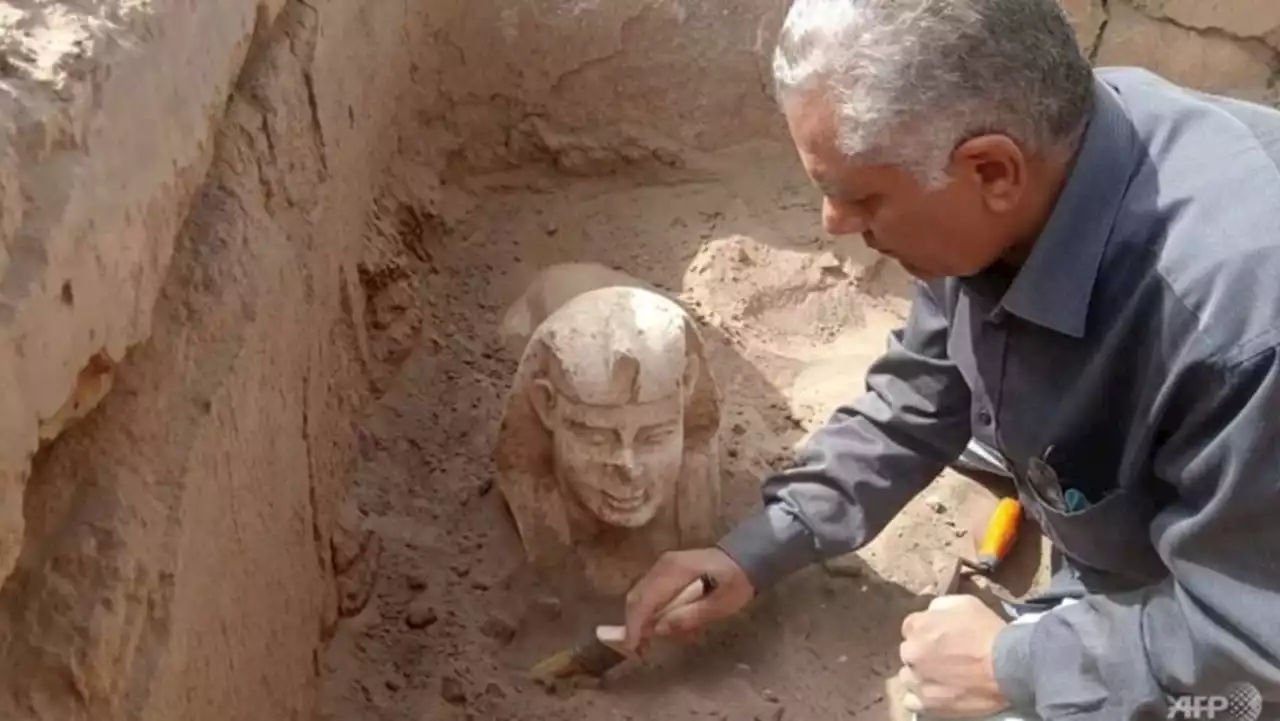 Smiley, dimpled sphinx statue unearthed in Egypt