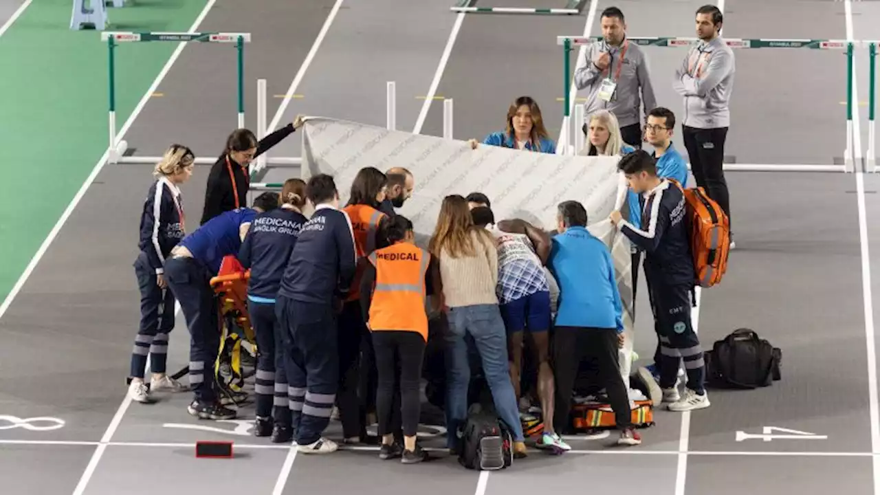 Spanish hurdler Enrique Llopis stretchered off after horror fall at European Indoor Championships | CNN