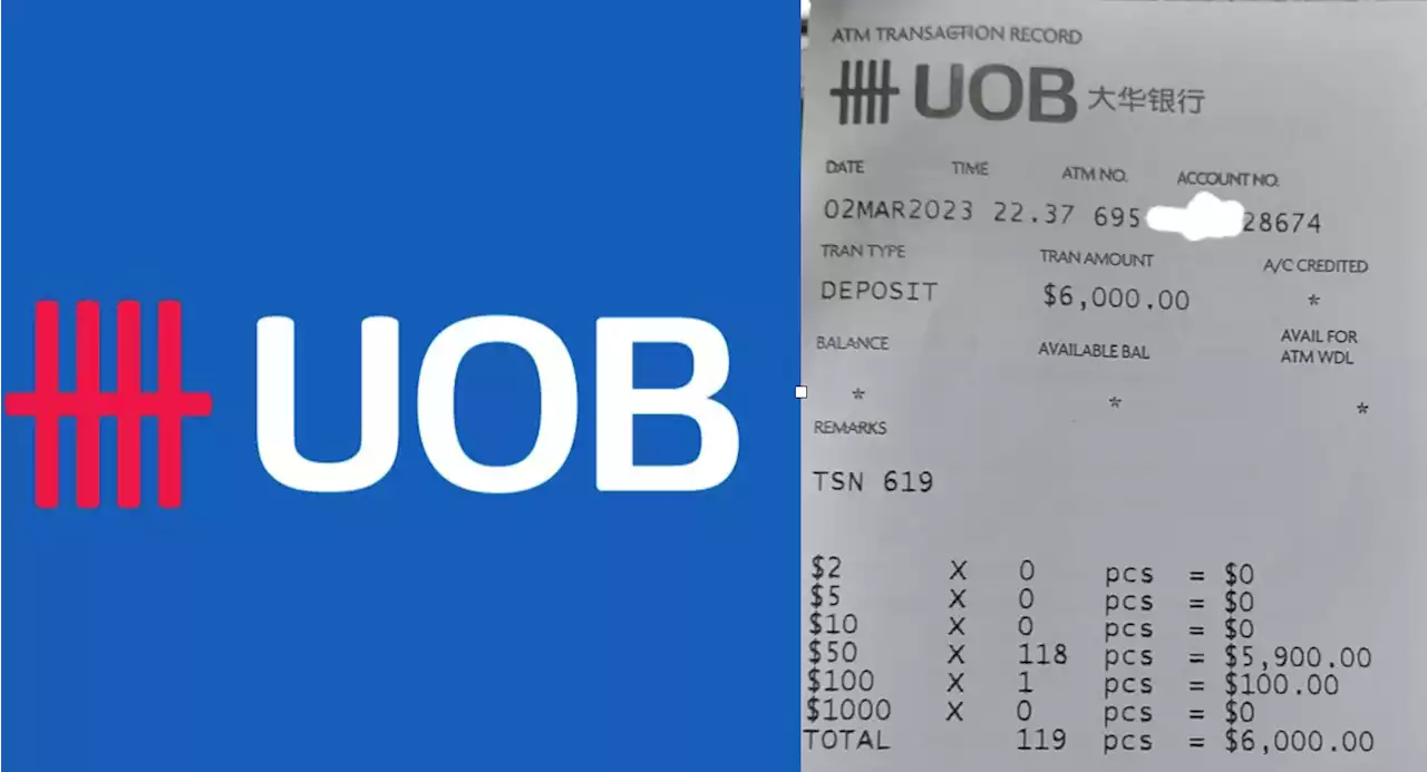 Man alarmed after depositing $6K at UOB ATM only to find money wasn't credited to his account - Singapore News