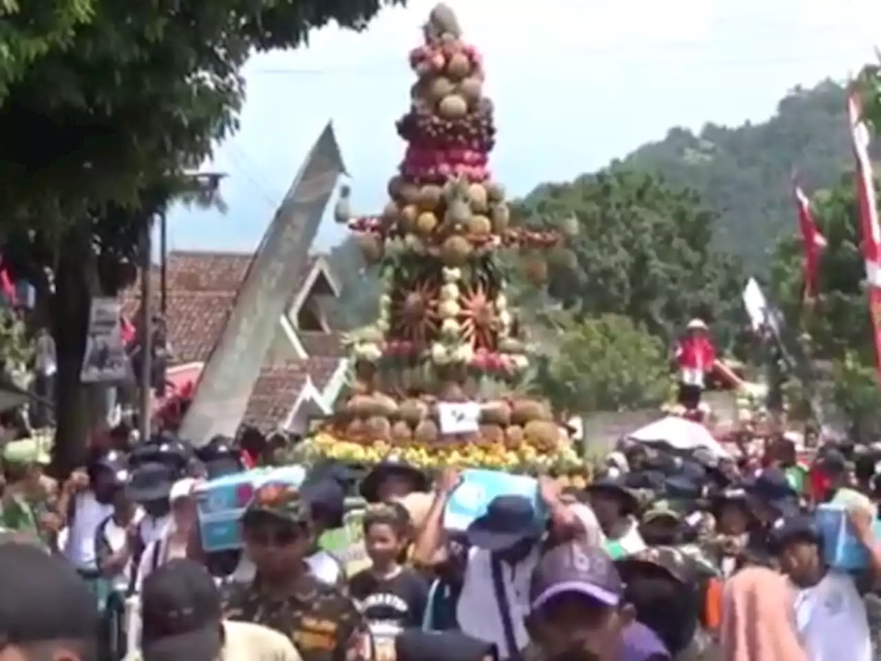 Warga Berebut Durian Gratis saat Kenduri Durian di Jombang