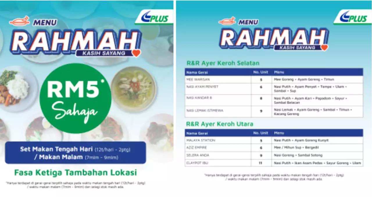 PLUS Menu Rahmah meals now at southern R&Rs - paultan.org