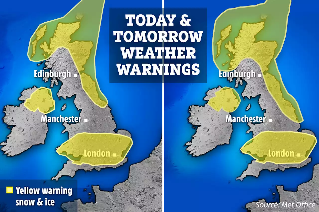 Met Office releases warning for snow and ice from London to Birmingham