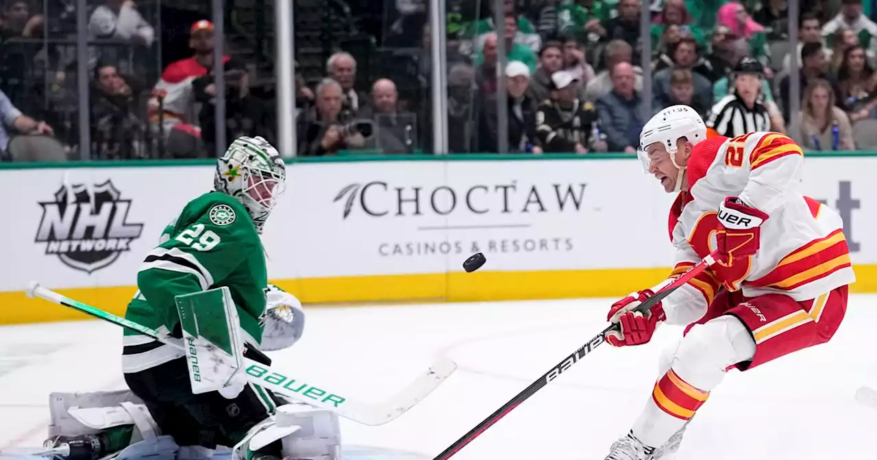 Jake Oettinger, Stars run out of answers for Flames’ barrage of shots in stunning loss