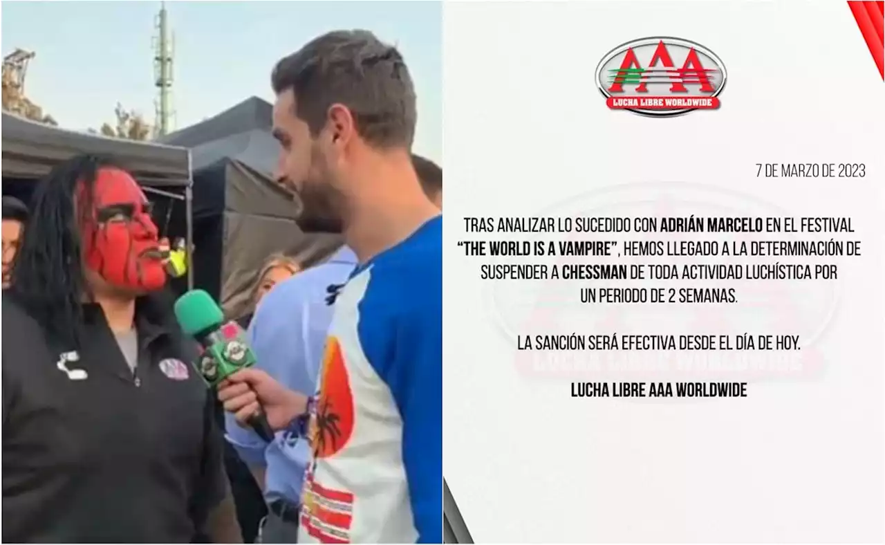 Triple A suspende al luchador Chessman tras golpear a Adrián Marcelo