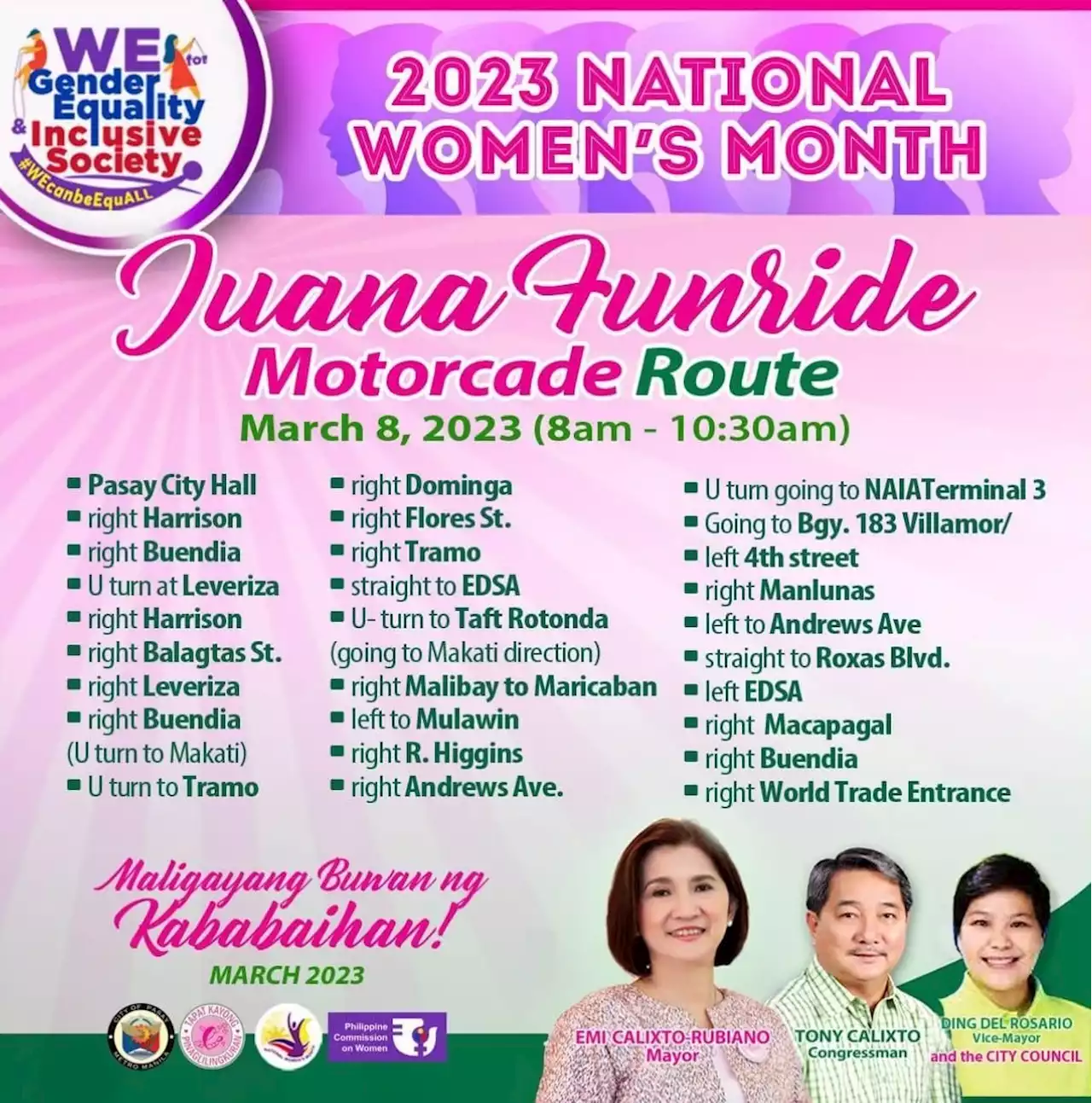 Pasay LGU to hold 'Juana Funride' in celebration of International Women’s Month