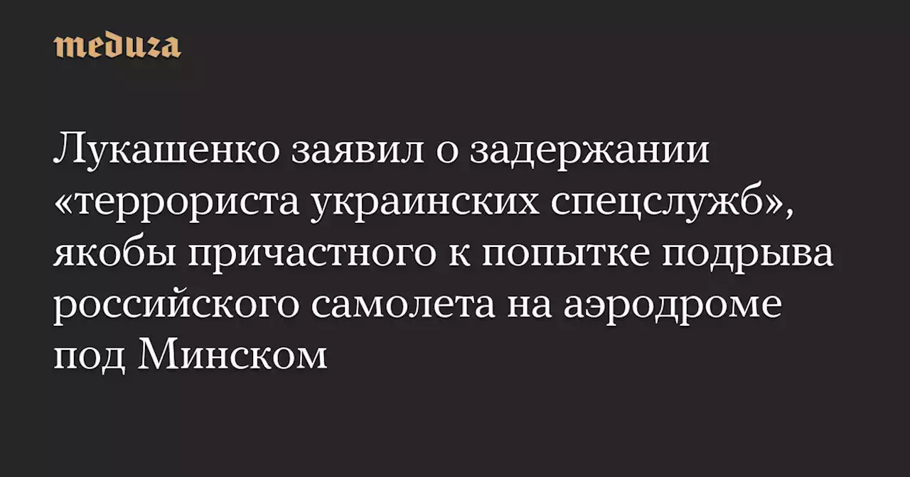 Лукашенко заявил о задержании «террориста украинских спецслужб», якобы причастного к попытке подрыва российского самолета на аэродроме под Минском — Meduza