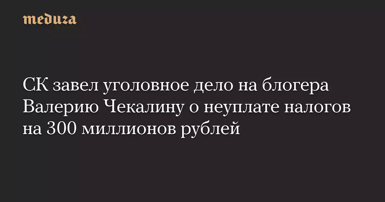 СК завел уголовное дело на блогера Валерию Чекалину о неуплате налогов на 300 миллионов рублей — Meduza