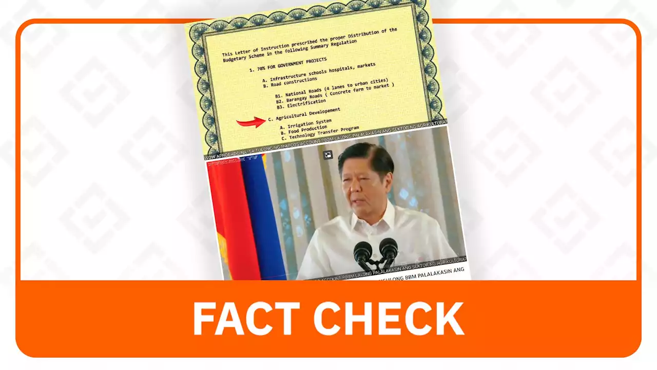 FACT CHECK: Marcos' gold account won't be used to strengthen PH agriculture