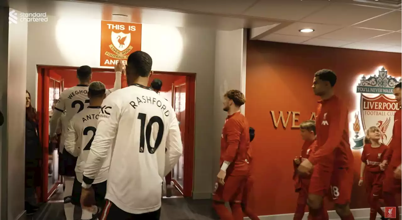 Man United star caught touching 'This Is Anfield' sign before Liverpool thrashing