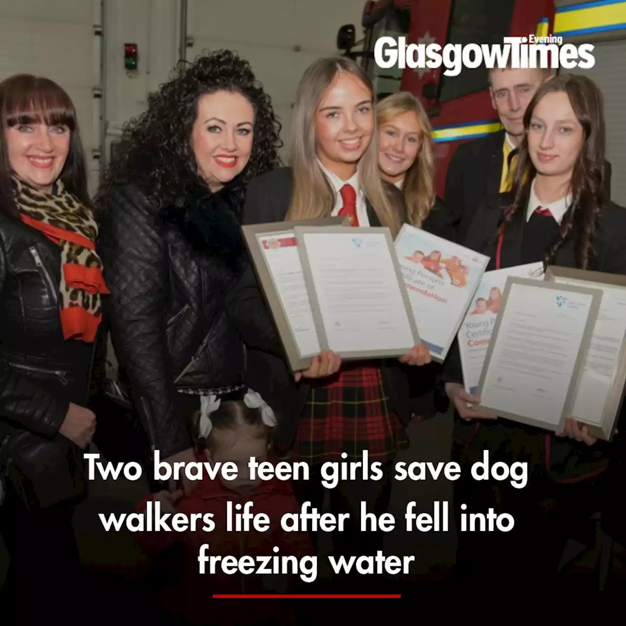 Two brave teen girls save dog walkers life after he fell into freezing water