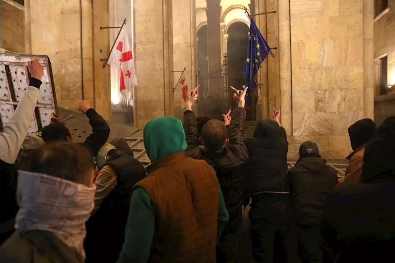 Georgians throw stones, petrol bombs at police in protest over new law