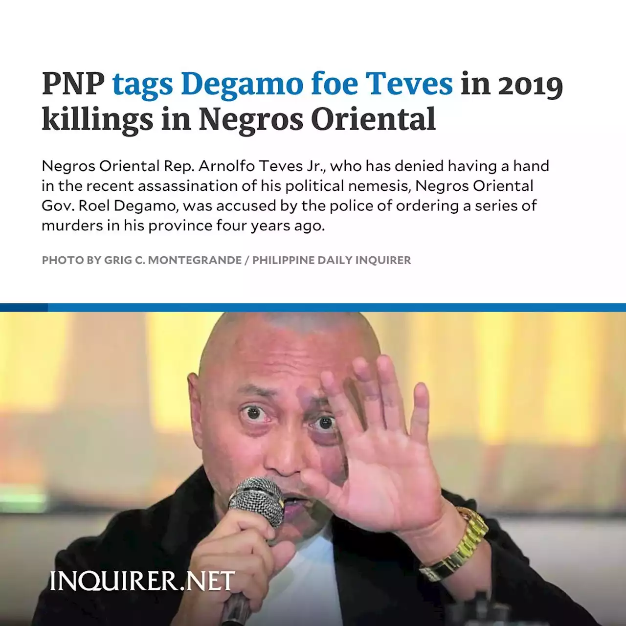 PNP tags Degamo foe Teves in 2019 killings in Negros Oriental