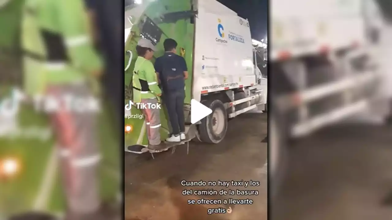 [VIDEO] Como no pasó taxi ni bus, joven decidió irse en el carro de basura