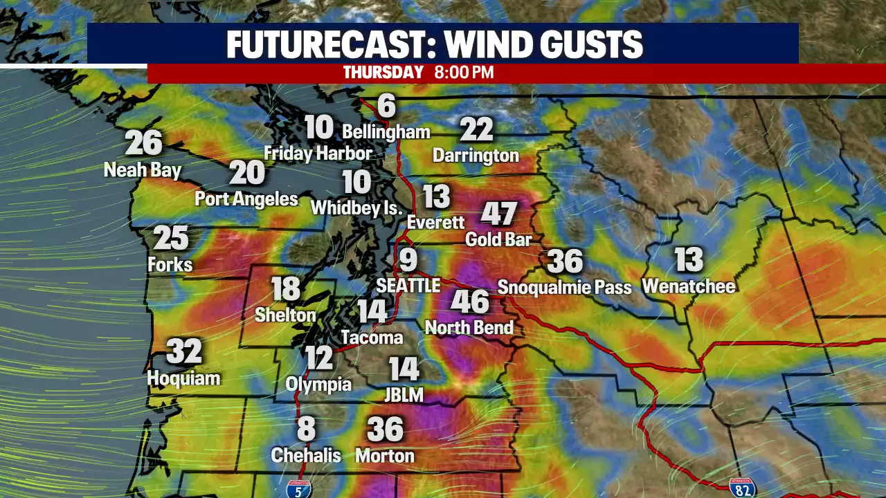 Gusty winds in Cascade foothills Thursday